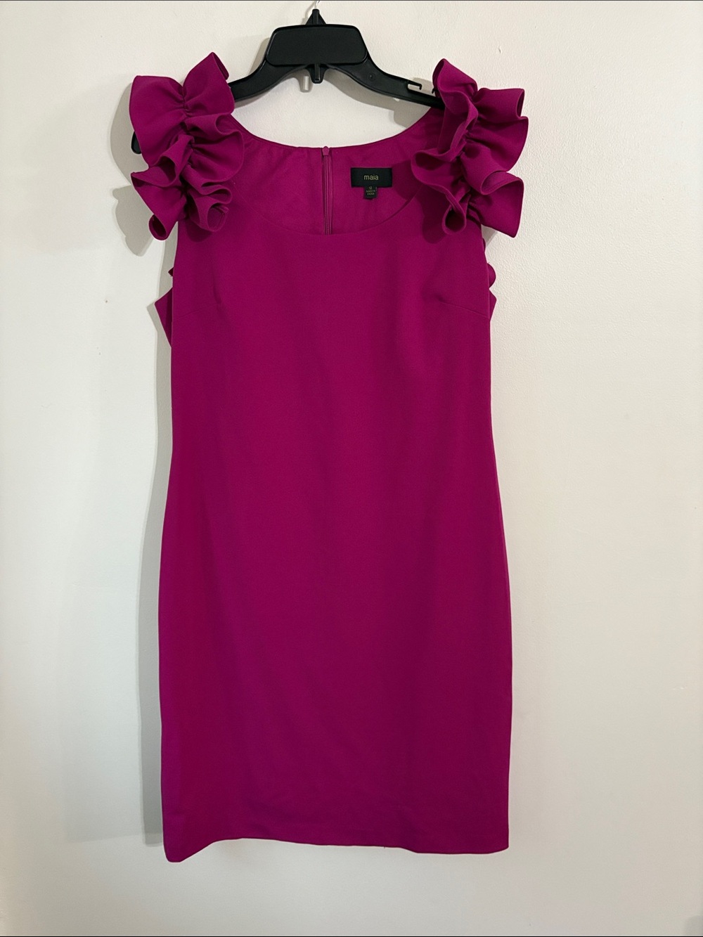 Maia Sheath Dress with Ruffle Shoulder Detail - Magenta NWOT Size 12